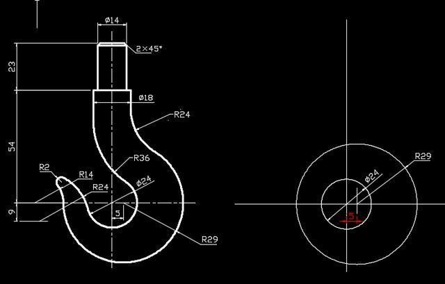 CAD吊鉤平面圖畫法 CAD吊鉤平面圖畫法